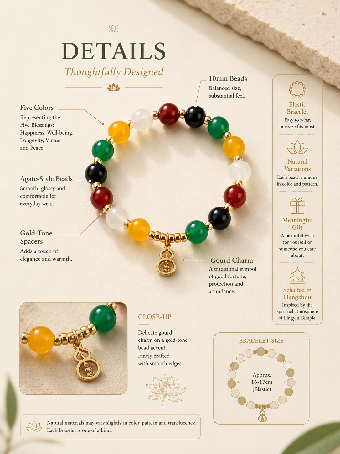 Five Blessings Bracelet · Agate · Lingyin Temple